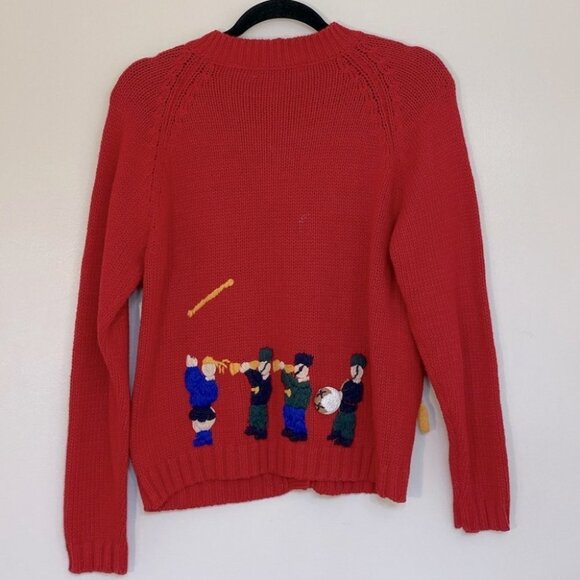 Vintage Heirlooms Red Knit Cardigan With School Activity Appliqué S - Picture 15 of 16